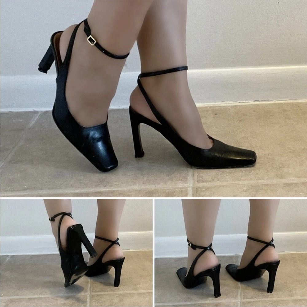 Vintage M Luis Amarzialetti Size 35 US 5 Black Real Leather Heels Square Toe